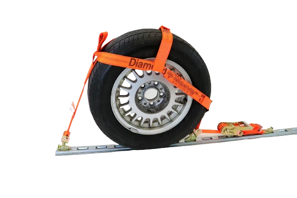 2" Orange Diamond Weave Fully Adjustable Tire Bonnet with E Track Swivel Ratchet - 2,000 lbs WLL, for Motorsports, 4x4, Off-Road, UTV, ATV CasterHQ