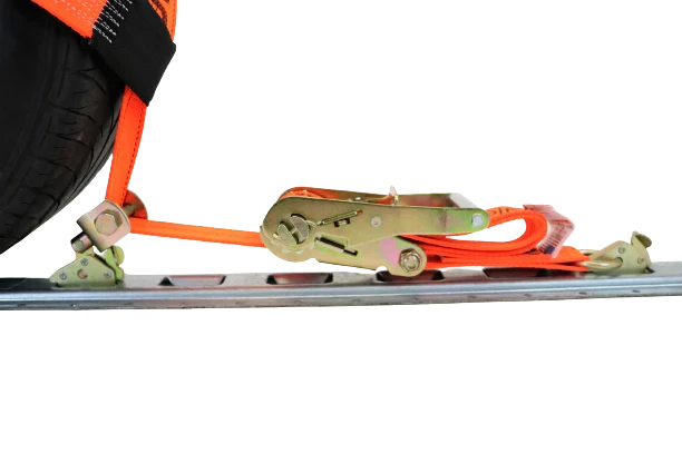 2" Orange Diamond Weave Fully Adjustable Tire Bonnet with E Track Swivel Ratchet - 2,000 lbs WLL, for Motorsports, 4x4, Off-Road, UTV, ATV CasterHQ