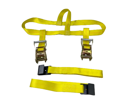 Yellow Side Mount Tire Net Tow Dolly Strap with 2" Ratchets, 32" Adjustable Short End, Flat Hooks, 3,333 lbs WLL, Part CT-TBSWIFT-YL CasterHQ