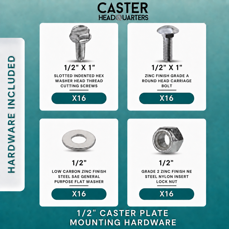 1/2"-13 Caster Mounting Hardware Kit — 64-Piece Set for 4 Casters | CasterHQ
