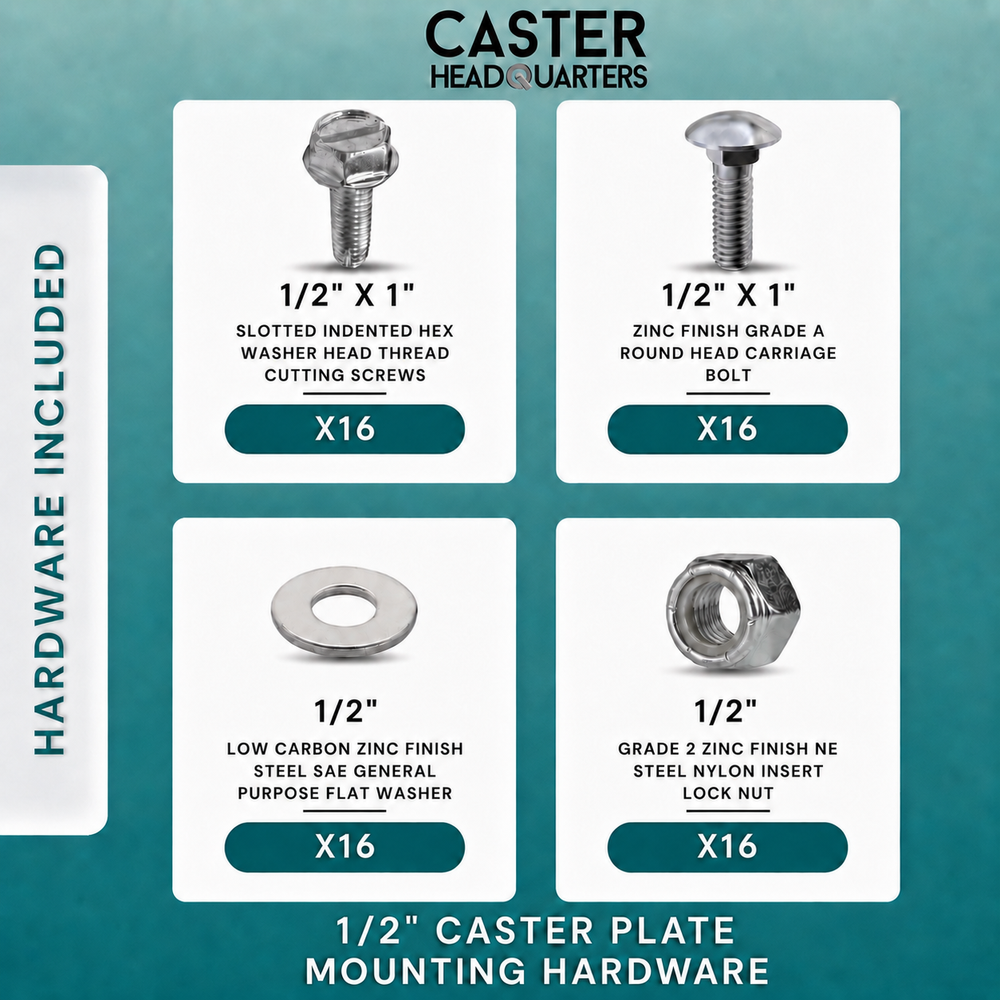 1/2"-13 Caster Mounting Hardware Kit — 64-Piece Set for 4 Casters | CasterHQ