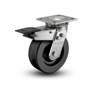 4" x 2" Stainless Phenolic Delrin Bearing Caster with Total Lock and 4" x 4.5" Plate - Heavy Duty, Corrosion-Resistant, Industrial & Commercial Use - Model D4.04109.331 BRK4 SS colson-header