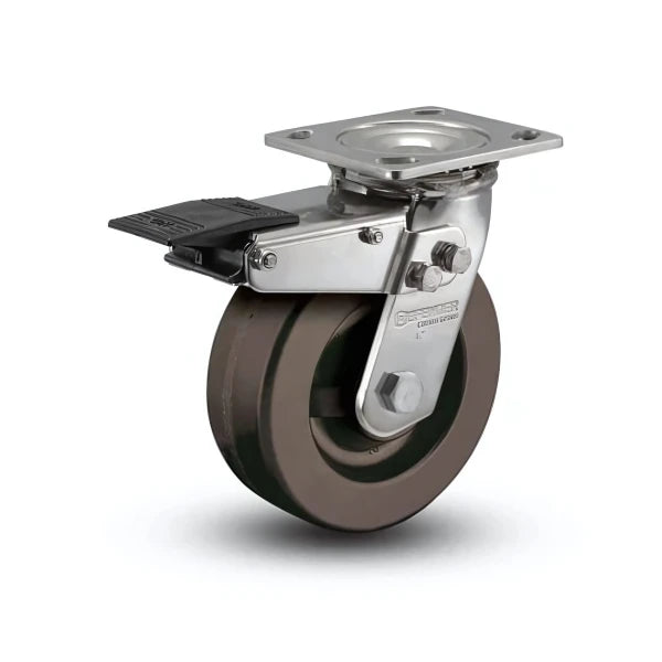 4" x 2" Stainless Steel Hi-Temp Phenolic Caster with Precision Ball Bearings, Total Lock, and 4" x 4.5" Plate - Heavy-Duty Industrial Caster for High-Temperature Environments | Model D4.04109.335 HT BRK4 SS colson-header