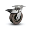 4" x 2" Stainless Steel Hi-Temp Phenolic Caster with Precision Ball Bearings, Total Lock, and 4" x 4.5" Plate - Heavy-Duty Industrial Caster for High-Temperature Environments | Model D4.04109.335 HT BRK4 SS colson-header