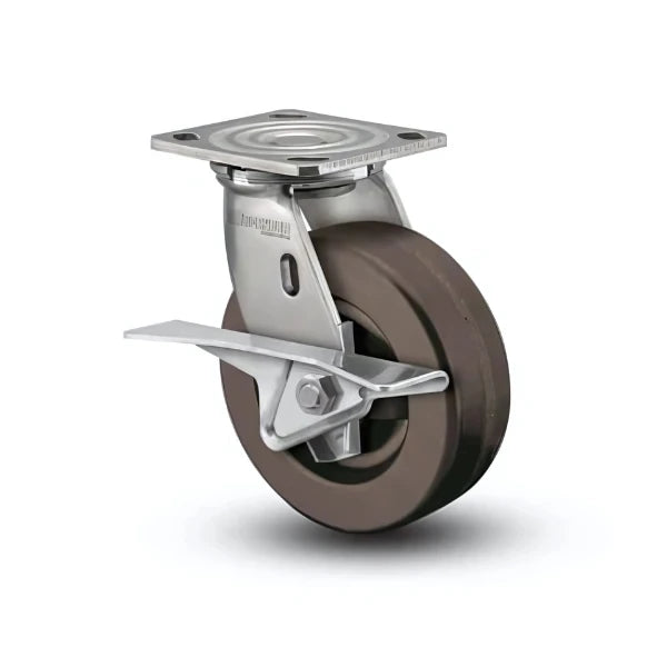 4" x 2" Stainless Steel Hi-Temp Phenolic Roller Bearing CAM-Brake Caster with 4" x 4.5" Plate - High-Performance for Heavy-Duty & High-Temperature Industrial Applications - D4.04109.339 HT BRK3 SS WB29 colson-header