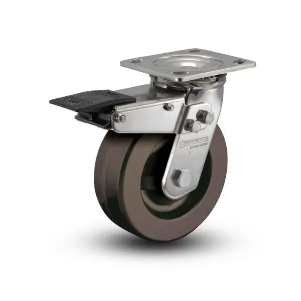 Colson Casters Stainless 4" x 2" Hi-Temp Phenolic Roller Bearing Caster with Total Lock and 4" x 4.5" Plate - SKU: D4.04109.339 HT BRK4 SS WB29 - Heavy-Duty, High-Temperature Resistant Caster for Industrial Applications -  | CasterHQ
