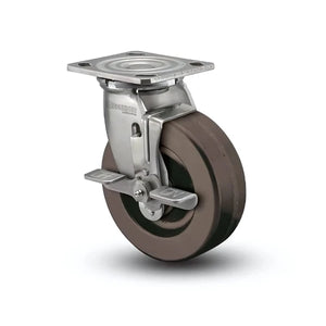 4" x 2" Stainless Steel Hi-Temp Phenolic Roller Bearing Side-Lock Caster with 4" x 4.5" Mounting Plate - D4.04109.339 HT BRK7 SS WB29 for Industrial High-Temperature Applications colson-header