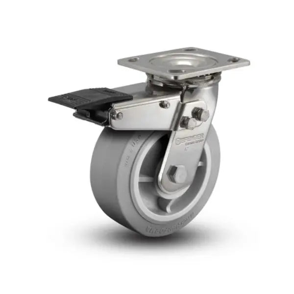 Colson Casters Stainless 4" x 2" Performa Rubber Caster with Total Lock and Delrin Bearing | 4" x 4.5" Plate - SKU: D4.04109.451 BRK4 SS | Durable Industrial Mobility Solution -  | CasterHQ