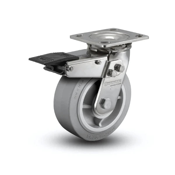 4" x 2" Stainless Performa Rubber Caster with Total Lock – Precision Ball Bearing, 4" x 4.5" Plate, Durable for Industrial & Commercial Use - Model D4.04109.455 BRK4 SS colson-header1