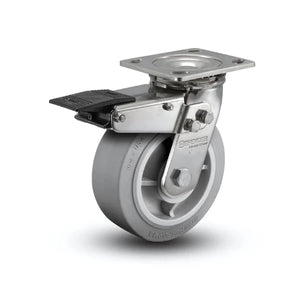 4" x 2" Stainless Performa Rubber Caster with Total Lock – Precision Ball Bearing, 4" x 4.5" Plate, Durable for Industrial & Commercial Use - Model D4.04109.455 BRK4 SS colson-header1