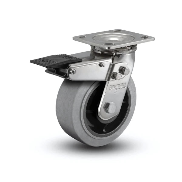 4" x 2" Stainless Performa Rubber Conductive Caster with Precision Ball Bearing, Total Lock, and Plate - D4.04109.455 COND BRK4 SS colson-header1