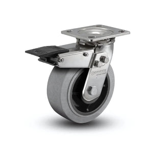 4" x 2" Stainless Performa Rubber Conductive Caster with Precision Ball Bearing, Total Lock, and Plate - D4.04109.455 COND BRK4 SS colson-header1