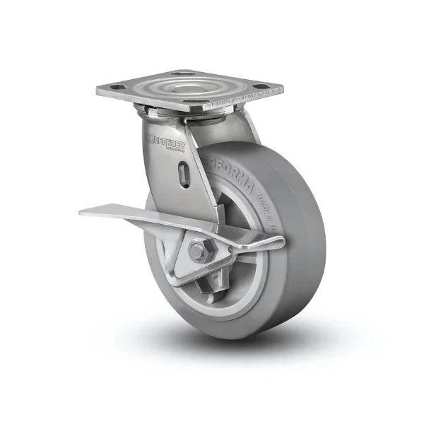 4" x 2" Stainless Performa Rubber CAM-Brake Caster with Roller Bearing and Plate - D4.04109.459 BRK3 SS WB29 colson-header1