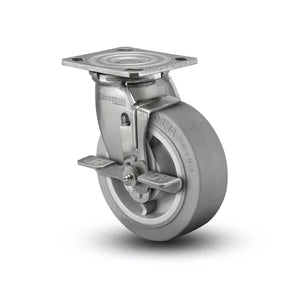 4" x 2" Stainless Performa Rubber (Flat/Grey) Side-Lock Caster with Roller Bearing and Plate - D4.04109.459 BRK7 SS WB29 colson-header1