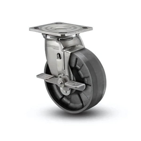 4" x 2" Stainless Max Nylon Precision Ball Bearing Side Lock Caster with 4" x 4.5" Plate - Heavy-Duty Load Capacity for Industrial and Commercial Use (Model D4.04109.535 BRK7 SS) colson-header1