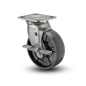 4" x 2" Stainless Max Nylon Precision Ball Bearing Side Lock Caster with 4" x 4.5" Plate - Heavy-Duty Load Capacity for Industrial and Commercial Use (Model D4.04109.535 BRK7 SS) colson-header1