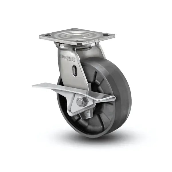 4" x 2" Stainless Max Nylon Roller Bearing CAM Brake Caster - Durable, Heavy-Duty Caster with 4" x 4.5" Plate for Enhanced Stability and Control - Model D4.04109.539 BRK3 SS WB29 -  | CasterHQ