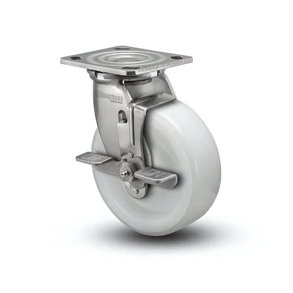 4" x 2" White Nylon Roller Bearing Side Lock Caster with 4" x 4.5" Plate - Durable, Smooth-Operating Caster for Industrial and Home Use (Model: D4.04109.539 WN BRK7 SS WB29) colson-header1