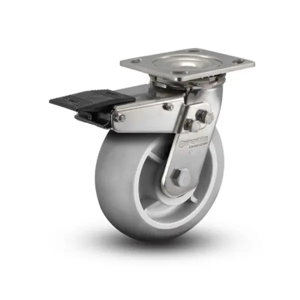Colson Casters Stainless 4" x 2" Performa Rubber (Round) Delrin Bearing Caster with Total Lock and 4" x 4.5" Plate - SKU: D4.04109.551 BRK4 SS | Heavy-Duty Mobility Solution for Industrial and Medical Applications -  | CasterHQ