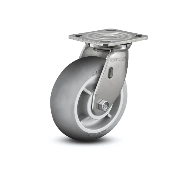4" x 2" Stainless Steel Performa Rubber Caster with Delrin Bearing - 4" x 4.5" Plate | Durable and Efficient for Industrial Use - Model D4.04109.551 SS colson-header1