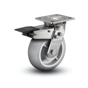 4" x 2" Stainless Performa Rubber Round Caster with Total Lock - Precision Ball Bearing, 4" x 4.5" Plate - Ideal for Industrial and Commercial Use | Model D4.04109.555 BRK4 SS colson-header1