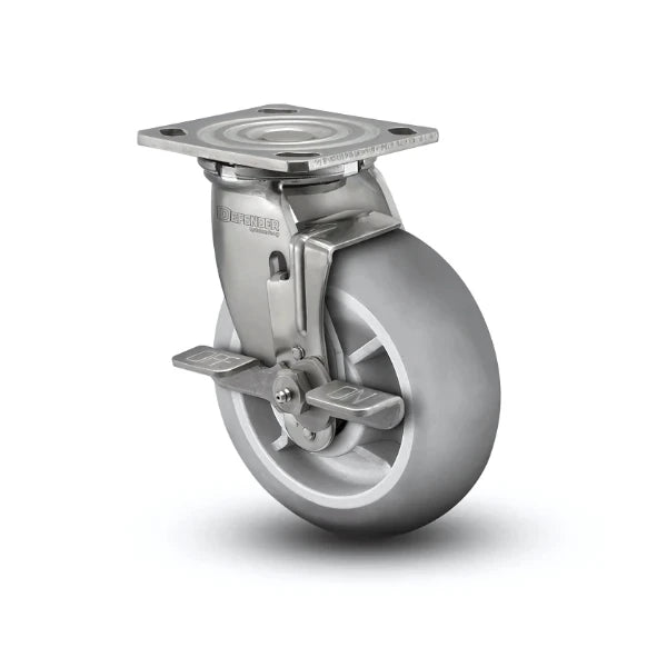 4" x 2" Stainless Performa Rubber Side-Lock Caster with Precision Ball Bearing and Plate – Durable and Reliable - D4.04109.555 BRK7 SS colson-header1