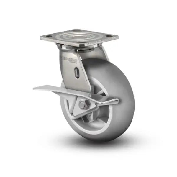 Colson Casters Stainless 4" x 2" Performa Rubber CAM-Brake Caster - 4" x 4.5" Plate | SKU: D4.04109.559 BRK3 SS WB29 - Durable, Ergonomic Design for Industrial and Medical Use -  | CasterHQ