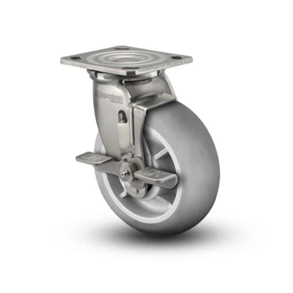 Colson Casters Stainless 4" x 2" Performa Rubber Round Roller Bearing Side-Lock Caster with 4" x 4.5" Plate - SKU: D4.04109.559 BRK7 SS WB29 | Durable & Reliable for Industrial Applications colson-header