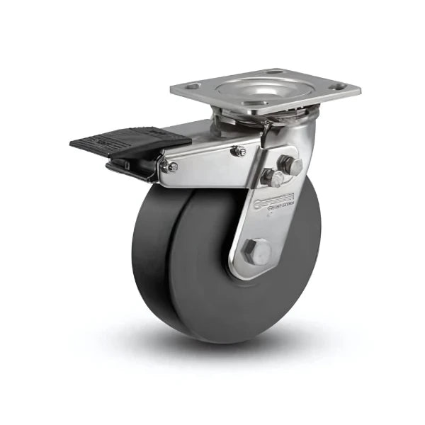4" x 2" Stainless Steel Commander HD Precision Ball Bearing Caster with Total Lock | Heavy-Duty 4" x 4.5" Plate for Industrial Applications (Model: D4.04109.5PN BRK4 SS) colson-header1