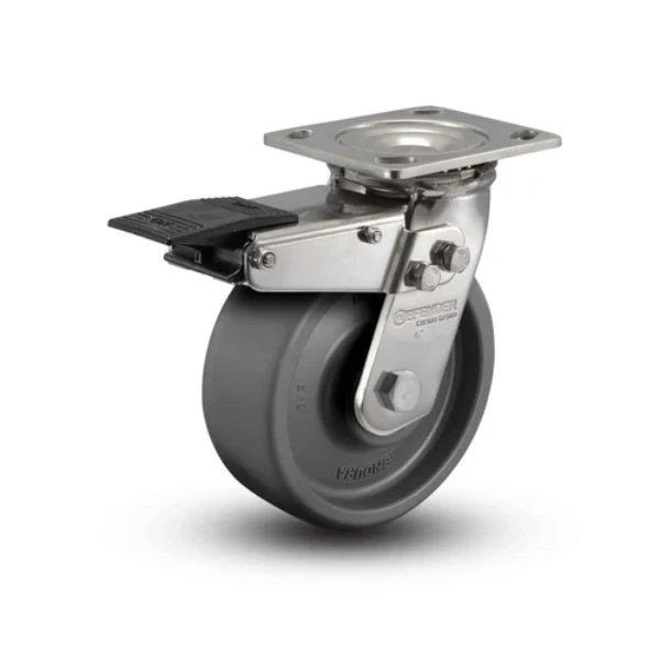 Colson Casters Stainless 4" x 2" Solid Elastomer Delrin Bearing Caster with Total Lock - 4" x 4.5" Plate - SKU: D4.04109.831 EN BRK4 SS | Durable, High-Performance Mobility Solution for Industrial and Medical Applications colson-header
