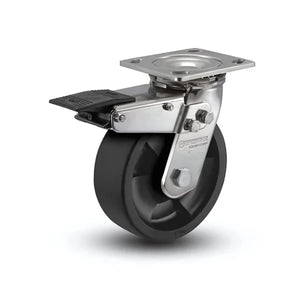 4" x 2" Stainless Steel Hi-Temp Nylon Delrin Bearing Rigid Caster with Total Lock - Heavy-Duty 4" x 4.5" Plate - D4.04109.831 HTBLK BRK4 SS colson-header1