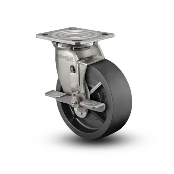 Colson Casters Stainless 4" x 2" Polyolefin Precision Ball Bearing Side-Lock Caster with 4" x 4.5" Plate - SKU: D4.04109.835 BRK7 SS | Durable, Smooth, and Secure Caster for Industrial & Commercial Use colson-header