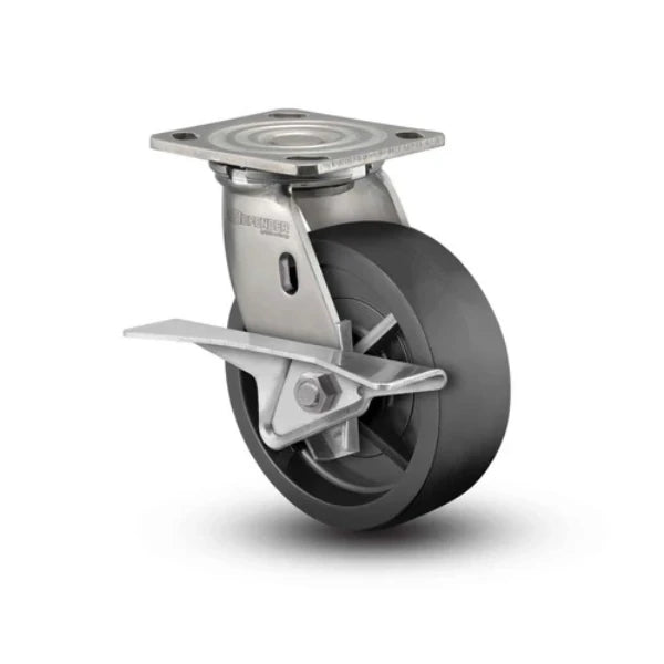 Colson Casters | Stainless 4" x 2" Polyolefin Roller Bearing CAM-Brake Caster with 4" x 4.5" Plate - SKU: D4.04109.839 BRK3 SS WB29 | Durable, Smooth-Glide Caster for Industrial & Commercial Use colson-header
