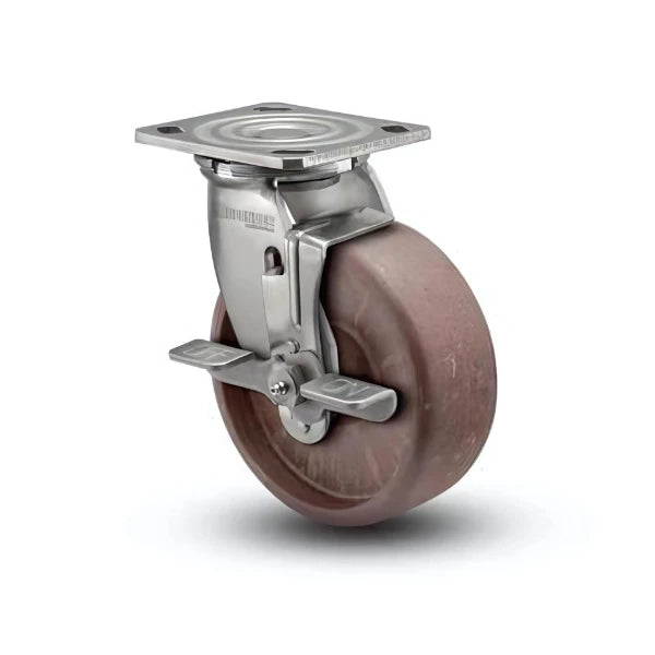 4" x 2" Stainless Thermo Hi-Temp Roller Bearing Side Lock Caster - Heavy-Duty, High-Temperature Rated with 4" x 4.5" Plate (Model D4.04109.839 HT BRK7 SS WB29) colson-header1