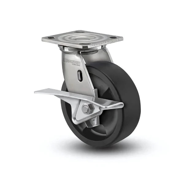 4" x 2" Stainless Steel Hi-Temp Nylon Roller Bearing CAM Brake Caster - Durable and Reliable for Heavy-Duty Applications with 4" x 4.5" Plate (Model D4.04109.839 HTBLK BRK3 SSWB29) colson-header1