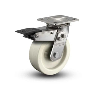 Colson Casters | Stainless 4" x 2" Hi-Temp Retort Roller Bearing Caster with Total Lock and 4" x 4.5" Plate - SKU: D4.04109.839 RW BRK4 SS WB29 | Heavy-Duty, High-Temperature Caster for Industrial & Laboratory Applications colson-header