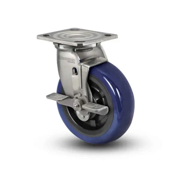 Colson Casters Stainless 4" x 2" Eagle Polyurethane Precision Ball Bearing Top-Lock Caster - 4" x 4.5" Plate - SKU: D4.04109.925 EG BRK7 SS | Durable & Reliable Mobility Solutions for Industrial & Medical Applications -  | CasterHQ