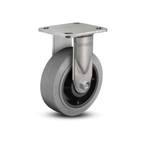 Colson Casters Stainless 5" x 2" Performa Rubber Rigid Caster | Flat/Conductive Precision Ball Bearing | 4" x 4.5" Plate - SKU: D4.05108.455 COND SS colson-header