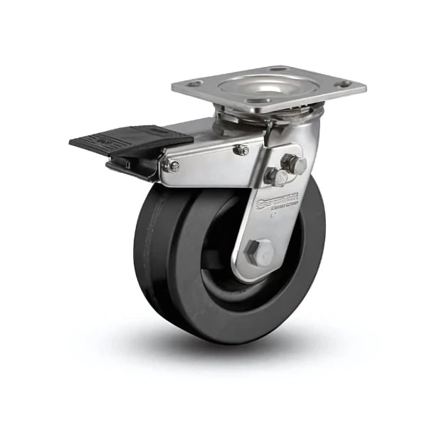 5" x 2" Stainless Phenolic Ball Bearing Caster with Total Lock and 4" x 4.5" Plate - Durable, High-Performance Caster for Industrial and Commercial Use - Model D4.05109.335 BRK4 SS colson-header