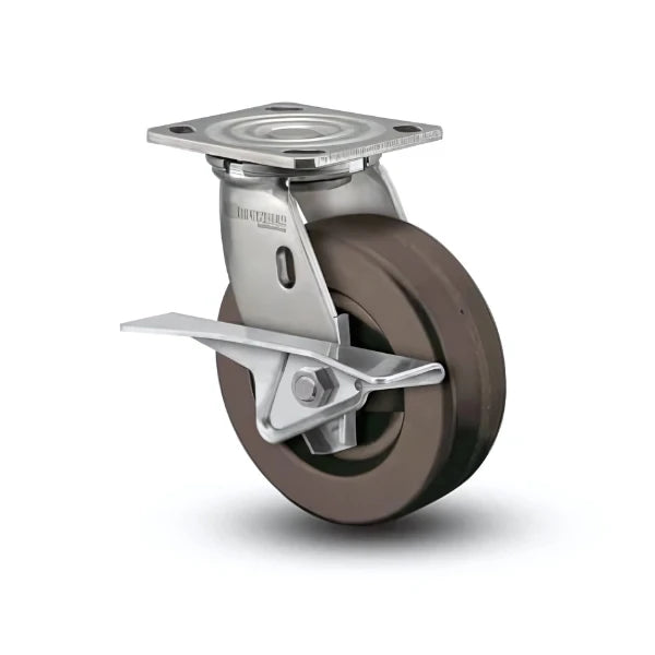 5" x 2" Stainless Hi-Temp Phenolic Roller Bearing CAM-Brake Caster with 4" x 4.5" Plate - Durable, High-Performance Caster for Industrial and High-Temperature Environments - Model D4.05109.339 HT BRK3 SS WB29 colson-header