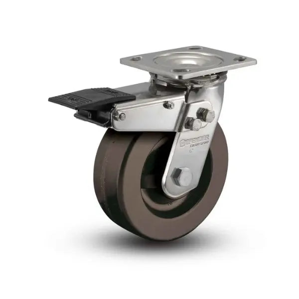 Colson Casters 5" x 2" Hi-Temp Phenolic Roller Bearing Caster with Total Lock and 4" x 4.5" Plate - SKU: D4.05109.339 HT BRK4 SS WB29 - High Heat Resistance, Durable Stainless Steel, Ideal for Industrial Applications -  | CasterHQ