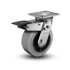 5" x 2" Stainless Performa Rubber (Flat/Conductive) Precision Ball Bearing Caster with Total Lock - Heavy-Duty 4" x 4.5" Plate - Model D4.05109.455 COND BRK4 SS colson-header1