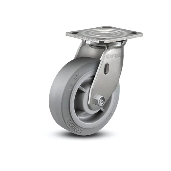 5" x 2" Stainless Performa Rubber Precision Ball Bearing Caster with 4" x 4.5" Plate - Durable Grey Wheel for Heavy-Duty Applications - Model D4.05109.455 SS colson-header1