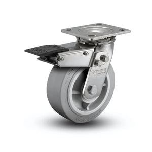 5" x 2" Stainless Performa Rubber (Flat/Grey) Roller Bearing Caster with Total Lock - Heavy-Duty 4" x 4.5" Plate - Model D4.05109.459 BRK4 SS WB29 colson-header1