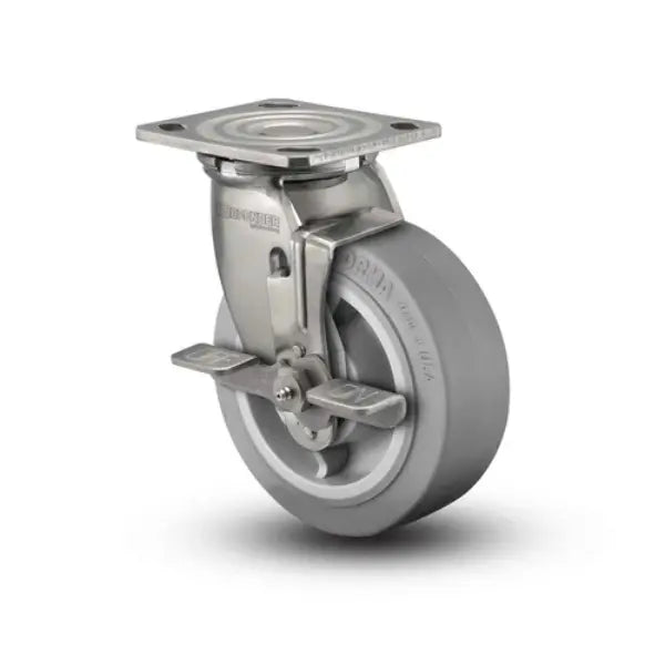 Colson Casters Stainless 5" x 2" Performa Rubber Top-Lock Caster - 500 lbs Capacity, 4" x 4.5" Plate, SKU: D4.05109.459 BRK7 SS WB29 -  | CasterHQ
