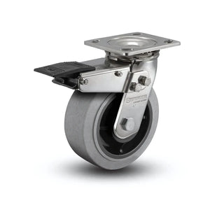 5" x 2" Stainless Performa Rubber Roller Bearing Caster with Total Lock - Flat/Conductive, 4" x 4.5" Plate - D4.05109.459 COND BRK4 SS WB29 for Industrial Applications colson-header1