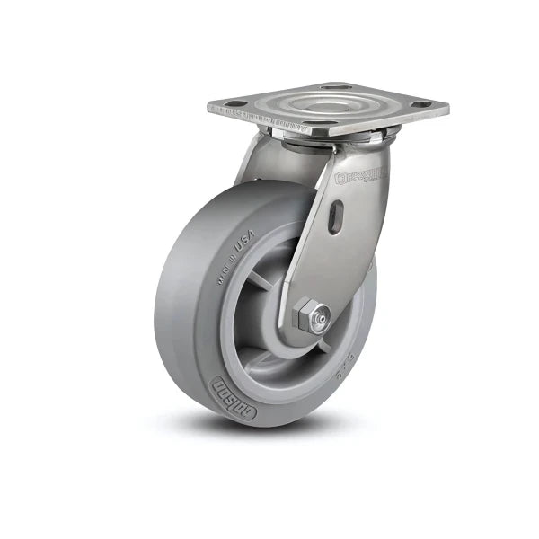 5" x 2" Stainless Performa Rubber Roller Bearing Caster - Flat Grey Wheel with 4" x 4.5" Plate for Enhanced Durability and Smooth Mobility - Model D4.05109.459 SS WB29 colson-header1