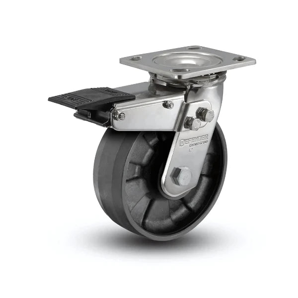 5" x 2" Stainless Steel Max Nylon Delrin Bearing Caster with Total Lock | Heavy-Duty Industrial Caster with 4" x 4.5" Plate for Secure Mobility and Stability - Model D4.05109.531 BRK4 SS colson-header