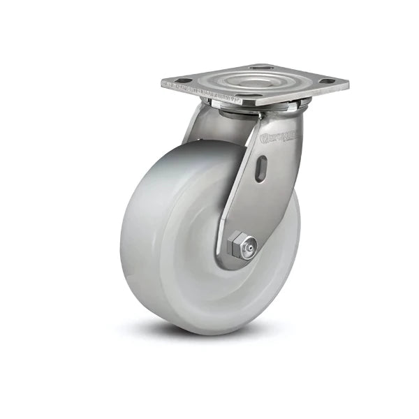 5" x 2" Stainless Steel White Nylon Delrin Bearing Caster with 4" x 4.5" Plate - Durable, Heavy-Duty Mobility Solution for Industrial and Commercial Use - Model D4.05109.531 WN SS colson-header1