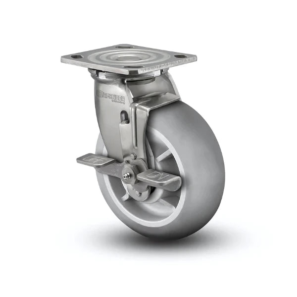 4" x 2" Stainless Performa Rubber Round Caster with Delrin Bearing and Side-Lock Mechanism - Durable 4" x 4.5" Plate for Enhanced Mobility and Safety - D4.05109.551 BRK7 SS colson-header1